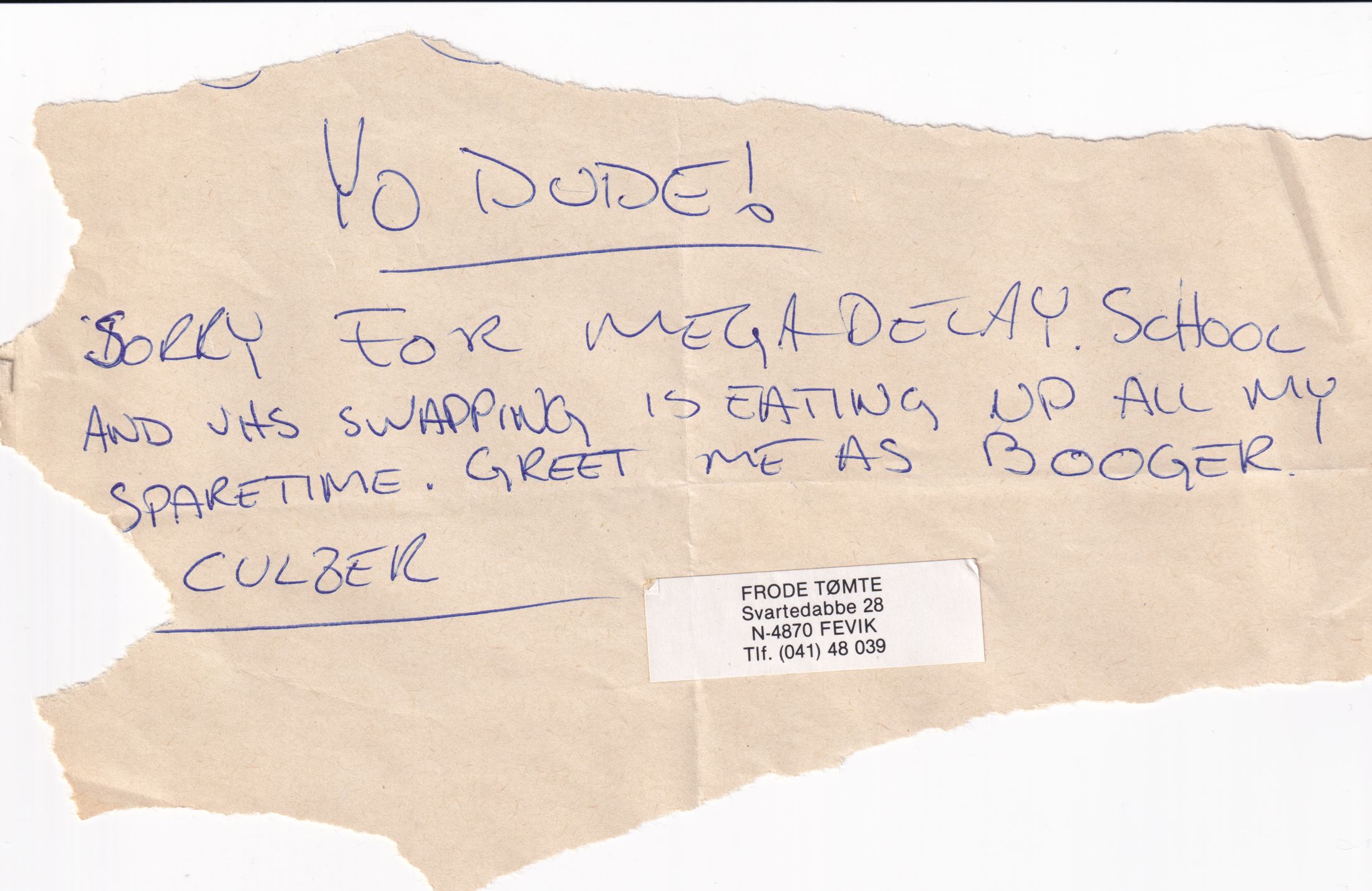 Letter from Booger